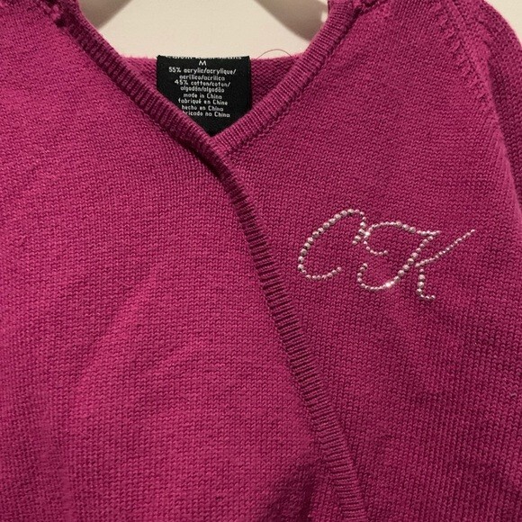 Calvin Klein Jeans V-Neck Knit Hoodie Sweater Magenta Size Medium Vintage - Picture 4 of 6